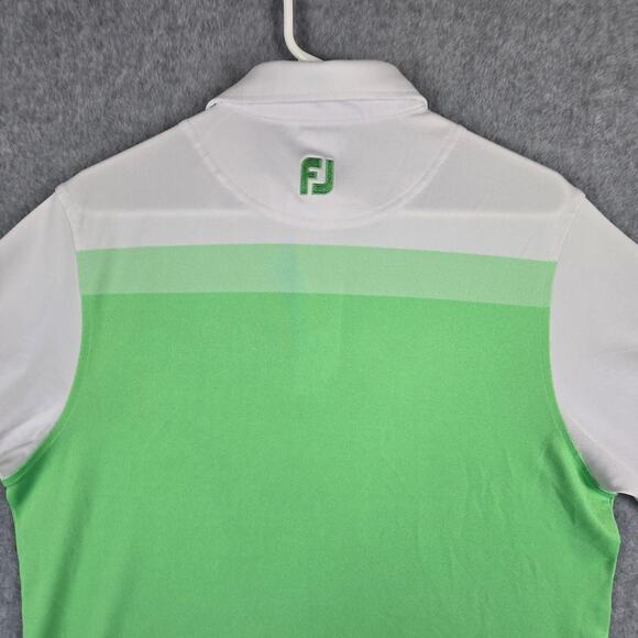 Footjoy Shirt Mens Size Medium Tiburon Naples Green White Polo Athletic Fit - Picture 7 of 15